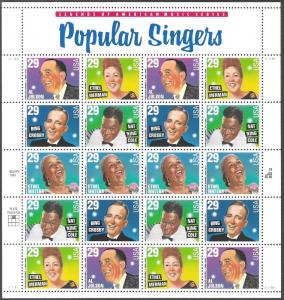 2853a 2849-2853 POPULAR SINGERS PANE OF 20 MNH