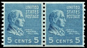 US 845 MNH VF 5 Cent James Monroe Pair**GEM**