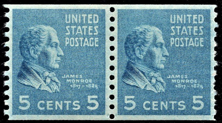 US 845 MNH VF 5 Cent James Monroe Pair**GEM**