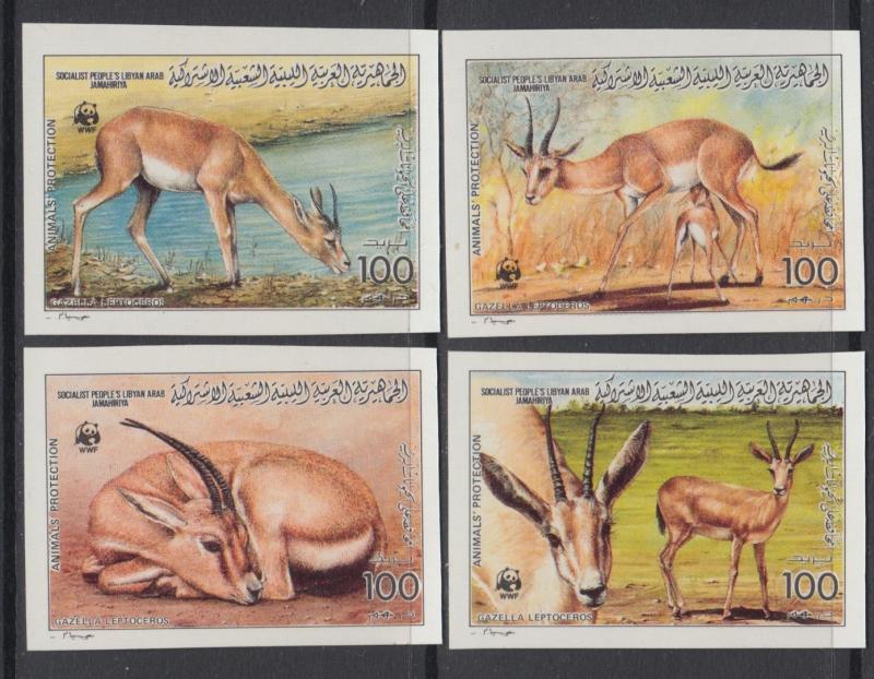 XG-BA077 LIBYA - Wwf, 1987 Wild Animals, Gazelle Imperf. MNH Set