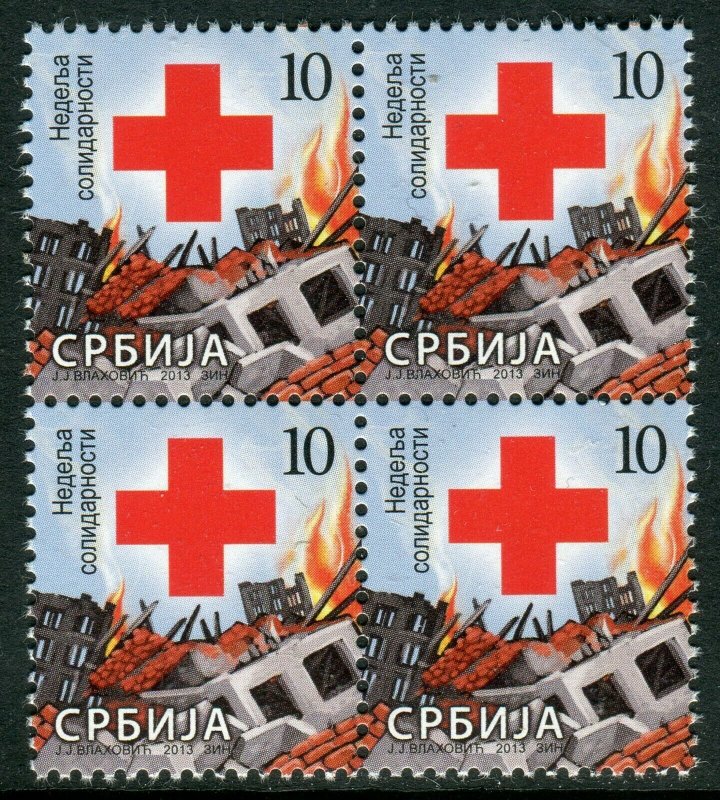 0612 SERBIA 2013 - Red Cross - Surcharge Stamp - MNH Block of 4