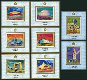 Ajman 577-584 deluxe sheets Michel,MNH. World EXPO Osaka-1970,Japan.Pavilions.