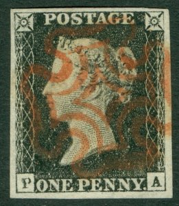 SG 2 1d black plate 4 lettered PA double ‘P’. Very fine used with a full...