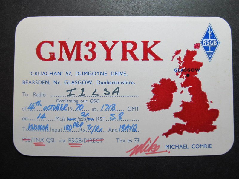 10057 Amateur Radio QSL Card GLASGOW ENGLAND