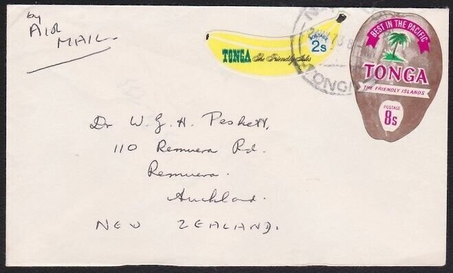 TONGA 1973 cover to New Zealand - self adhesive 2s & 8s ex Nuku'alofa......A4925