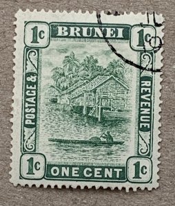 Brunei 1908 1c green double plate, used.  Scott 14a, CV $2.75. SG 34