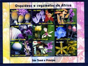 Sao Tome & Principe 2004 MUSHROOMS ORCHIDS Sheet Perforated Mint (NH)