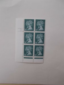 1d Black Anniversary 34p Machin ACP/DEX in Cylinder Block of 6 Cyl 1 No Dot U/M