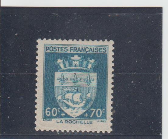 France  Scott#  B136  MH  (1942 Arms of La Rochelle)