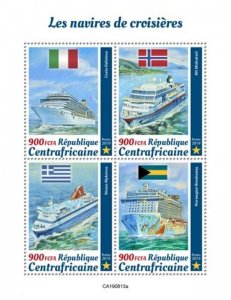 Central Africa - 2019 Cruise Ships & Flags - 4 Stamp Sheet - CA190813a