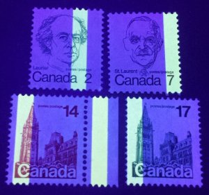 Canada Lot of 4 Different Definitives With 1-Bar Tagging Errors Mint NH