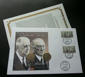 France Germany Joint Issue Treaty On The Cooperation 1988 FDC (coin cover) *rare