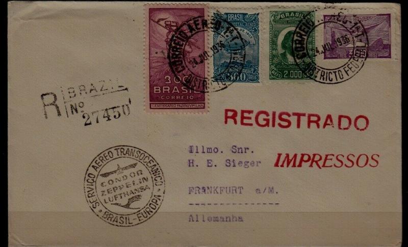 Brazil/Germany registered Zeppelin cover 24.7.36