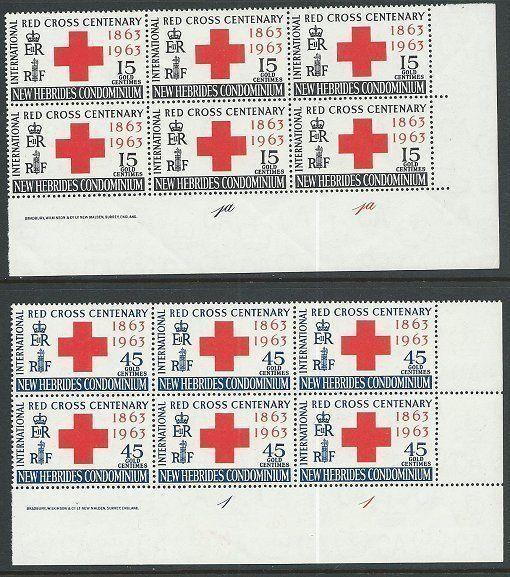 NEW HEBRIDES 1963 Red Cross set plate / imprint blks of 6 MNH..............50905