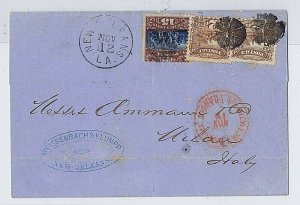 US 119 & two 113 on folded cover 1869 New Orleans to Milan Italy PF cert