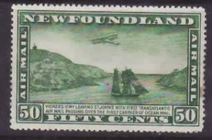 Newfoundland-Sc#C10- id30-unused og hinged 50c Airmail-Planes-small spot on righ