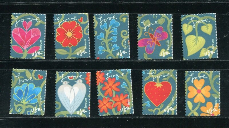 4531 - 4540 Love All 10 Single Forever Stamps MNH 2011