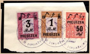 1931 Germany Prussia Revenue 50 Pfennig, 1 & 3 Mark Court Fees w/Official Cancel