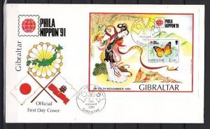 Gibraltar, Scott cat. 604. Stamp Expo & Butterfly s/sheet. First day cover. ^