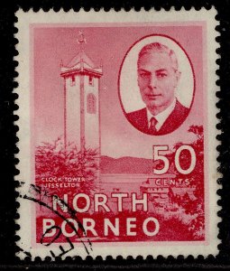 NORTH BORNEO GVI SG366a, 50c rose-carmine, FINE USED.