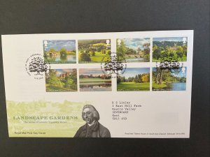 GB 2016 Landscape Gardens Set of 8 on First Day Cover with Kirkharle S/H/S 
