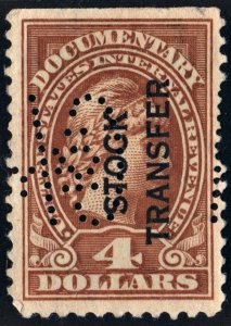 RD15 $4.00 Stock Transfer Stamp (1918) Perfin