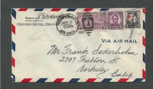 1931 Denver Co Oxford Hotel Airmail + Special Delivery Cover