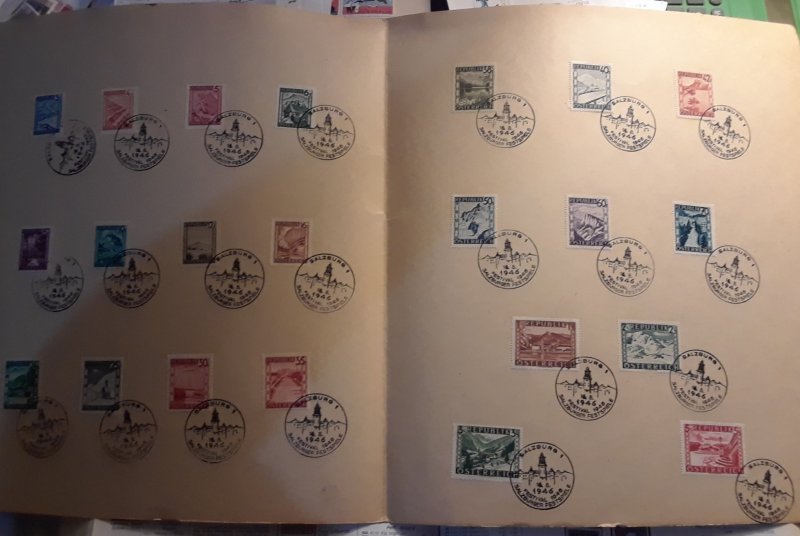 AUSTRIA 1946 SALZBURG FAIR Folder w 22 Stamps Sc 455-481BTWN Each w Special PMK