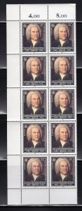 Germany 1985 Sheet of 10 Europa Bach, Scott 1441 MNH, value = $15.00