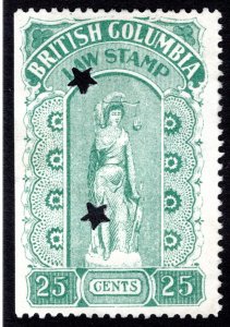 van Dam BCL17 British Columbia Law Stamp - 25c green - Fourth Series - 1912