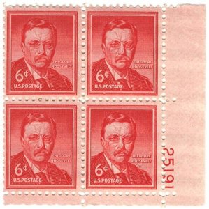 #1039 – 1955 6c Liberty Series: Theodore Roosevelt – MNH Block