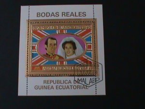 EQUATORIAL GUINEA-ROYAL WEDDING-S.A.R. ANA & MARK PHILLIPS GOLD MNH-S/S VF