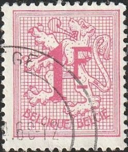 Belgium 1967 Sc#420var. 1f Pink Carmine Heraldic Lion Rampant USED-Fine-NH.