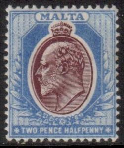 Malta Scott 35 - SG52, 1904 Mult CA 2.1/2d Maroon Blue  MH*