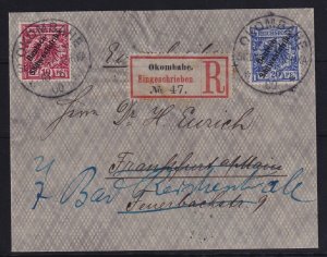 German South West Africa 1900 Okombahe Registered Cover to Frankfurt Redirected