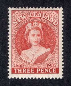 New Zealand 1955 3p claret Elizabeth, Scott 303 MNH, value = 25c