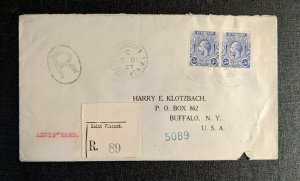 1927 Kingstown St Vincent Registered Cover to Buffalo NY Via New York City