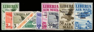 Liberia #C27-36 Cat$49.50+ (For hinged), 1942 First Flight Liberia-US, comple...