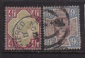GB 1887 4&1/2d and 9d DEFINITIVE ISSUES USED SC # 117,120 CAT $84