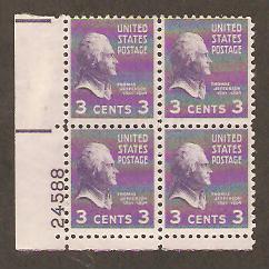 #807 Thomas Jefferson Plate Block NH #24588