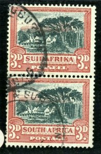 SOUTH AFRICA KGV Stamps SG.45aw 3d INVERTED WMK Pair CDS Used Cat £60 ORANGE499