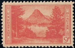 748 9 cents Glacier, Red Orange Stamp mint OG NH XF Gum Disturbance