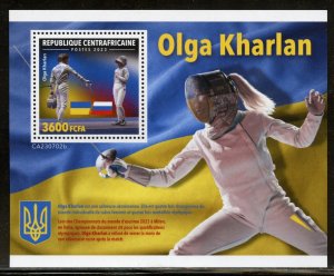 CENTRAL AFRICA 2023 OLGA KHARLAN UKRAINIAN FENCING CHAMPION S/SHEET MINT NH