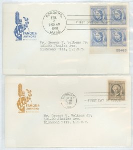 US 862-863 FDCs, 826 plateblock of 4, 863 single, 1940 cancel