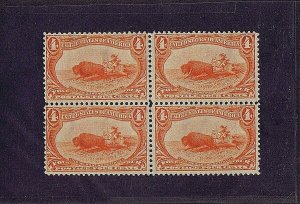 SC# 287 UNUSED BLOCK OF FOUR, ORIGINAL GUM, MNH, 4C INDIAN HUNTING BUFFALO, 1898