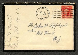 USA #319 RED BANK NEW JERSEY DOREMUS TYPE C CANCEL MOURNING COVER 1906
