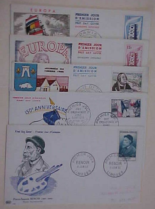 FRANCE  5 DIFF. FDC  1954-1956 #996,1032,1054,1076-7 cat.$105.00 cacheted