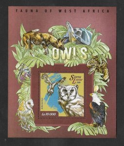 SE)2015 SIERRA LEONE  WEST AFRICAN FAUNA, OWLS, SOUVENIR LEAF, MNH