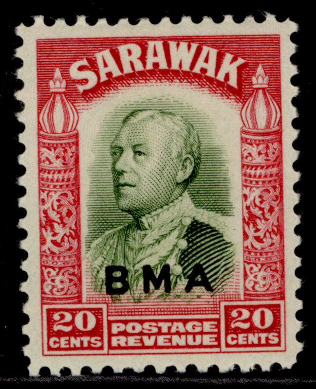 SARAWAK GVI SG136, 20c olive-green & carmine, LH MINT.