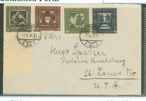 Austria B71-B74 1936 Four values of the Nbelunge (Wagner) 1926 semi-postal series on this 1936 cover sent from Vienna to St. Lou